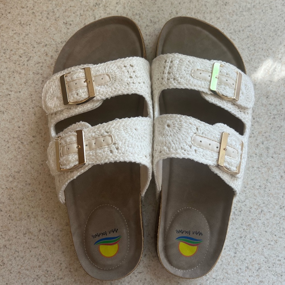 White Knit Sandal with Silver Buckles 10